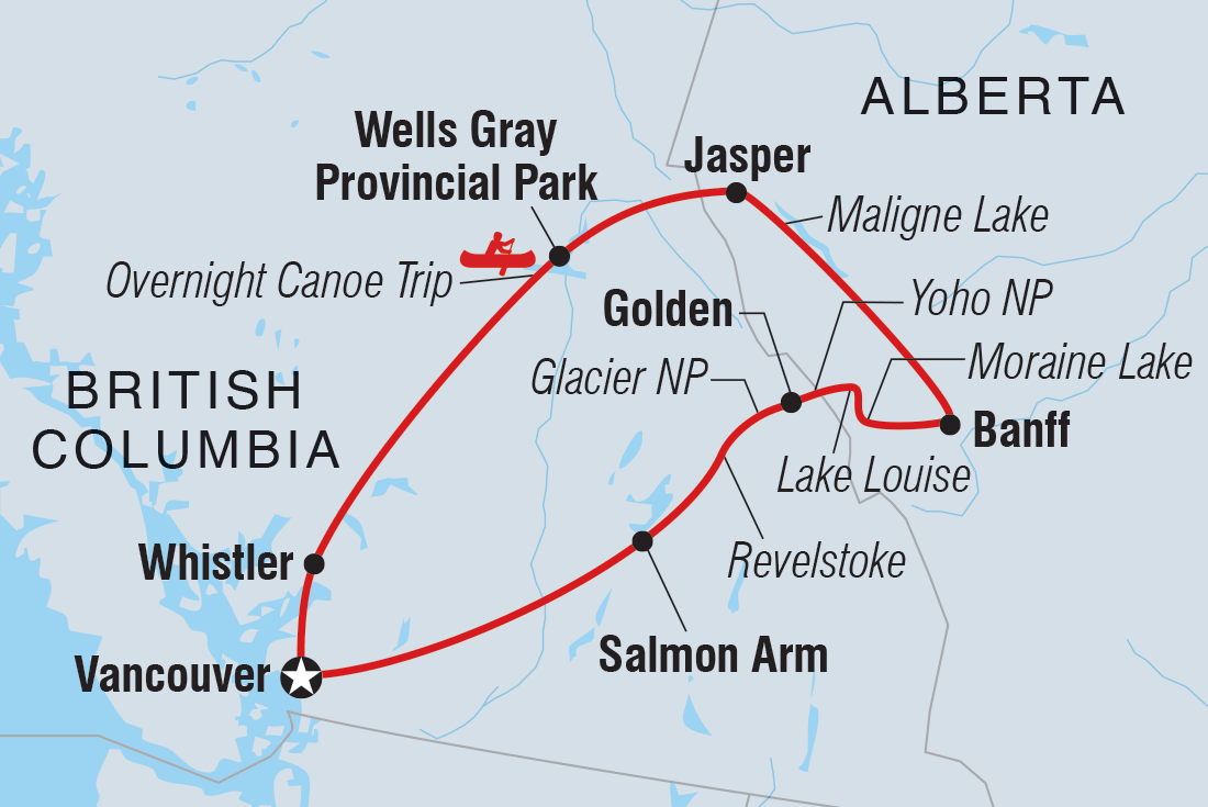 tourhub | Intrepid Travel | Canadian Rockies | Tour Map