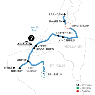 tourhub | Avalon Waterways | Treasures of Belgium & Holland with 1 Night in Brussels (Imagery II) | Tour Map