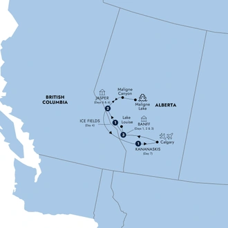 tourhub | Insight Vacations | Spectacular Rockies and Glaciers of Alberta | Tour Map