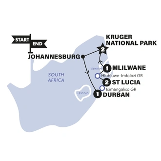 tourhub | Contiki | Kruger Safari with Eswatini | Tour Map