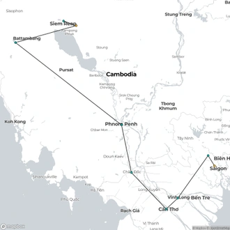 tourhub | Bravo Indochina Tours | South Vietnam And Cambodia Discover 12 Days | Tour Map