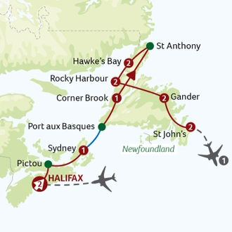 tourhub | Titan Travel | Newfoundland and Nova Scotia | Tour Map