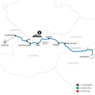 tourhub | Avalon Waterways | Danube Symphony with 2 Nights in Munich (Westbound) (Illumination) | Tour Map