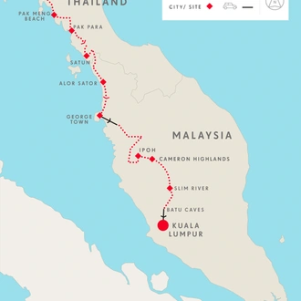 tourhub | SpiceRoads Cycling | Road Cycling Thailand to Malaysia | Tour Map