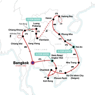 tourhub | G Adventures | Indochina: Northern Hilltribe Trekking & Beach Vibes | Tour Map