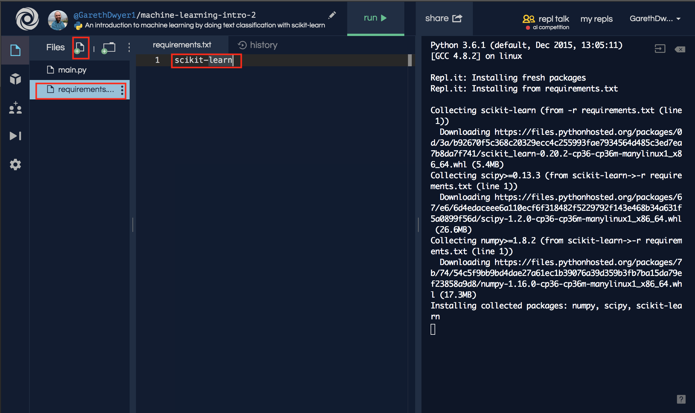 Introduction to Machine Learning with Python and repl.it