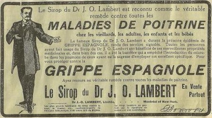 Le sirop du Dr. J. O. Lambert, vendu à l'époque pour prévenir l'infection à la grippe espagnole <a href="https://goo.gl/1B8cP6">Source</a>