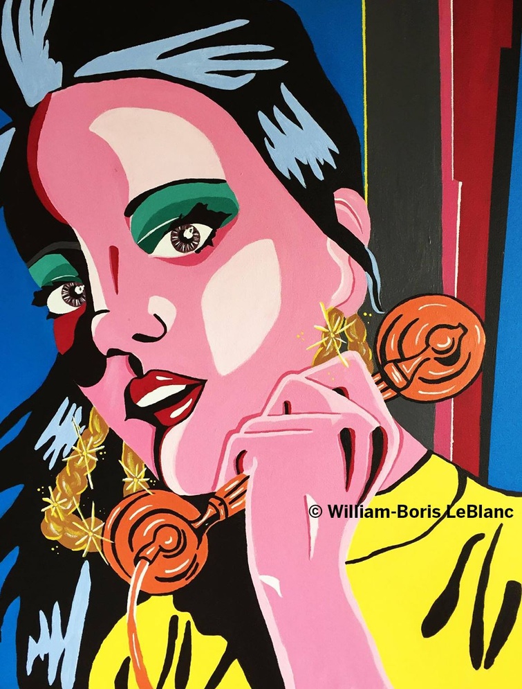 Cette toile de l’artiste peintre William-Boris LeBlanc s’intitule Lily Allen et sera présente lors de l’exposition Leurs couleurs sur mon canevas qui se déroulera à la Place Sainte-Victoire du 17 au 19 août 2017.