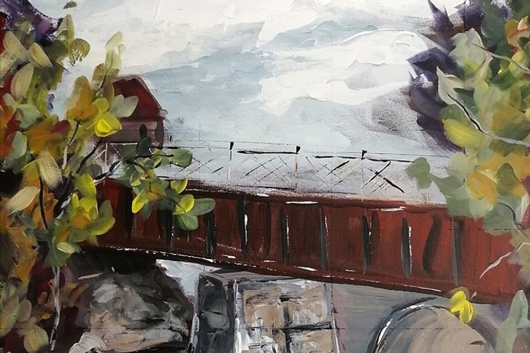 Le pont de fer, 30 x 24, acrylique sur toile, 2020