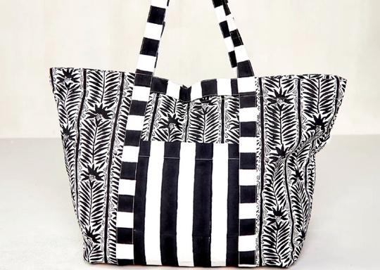 Personalized Black & White Striped Bag