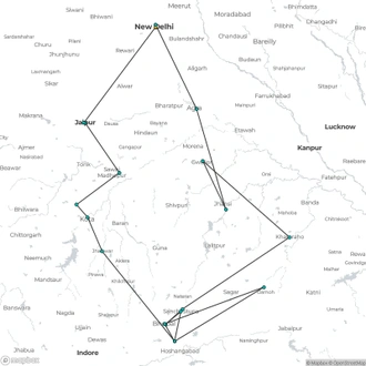 tourhub | Agora Voyages | Central India Discovery: Golden Triangle & Tiger Safari Expedition | Tour Map