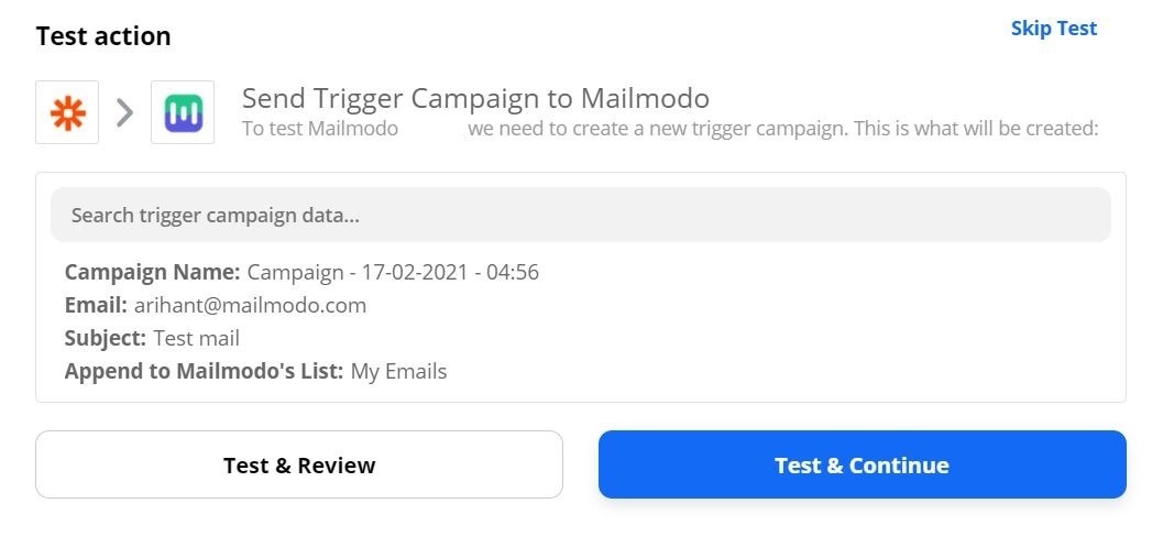 How to trigger Emails in Mailmodo via Zapier