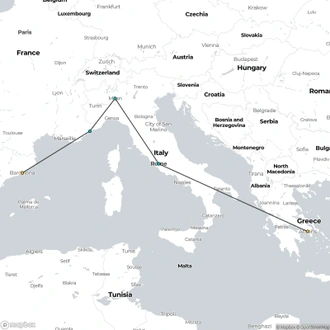 tourhub | Discovery Nomads | Spain, France, Italy and Greece Tour | Tour Map