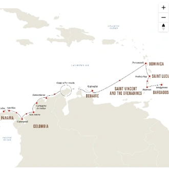 tourhub | HX Hurtigruten Expeditions | Expedition Cruise to the Southern Caribbean | Panama to Barbados | Tour Map