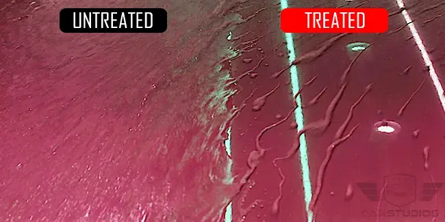 Comparison of Ceramic Coating and no Ceramic Coating on a red car panel