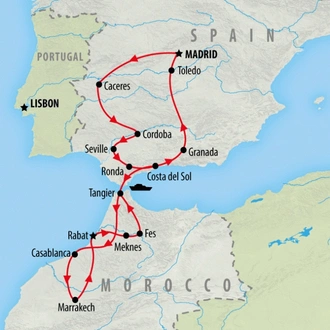 tourhub | On The Go Tours | Madrid, Marrakech & Fes - 16 days | Tour Map