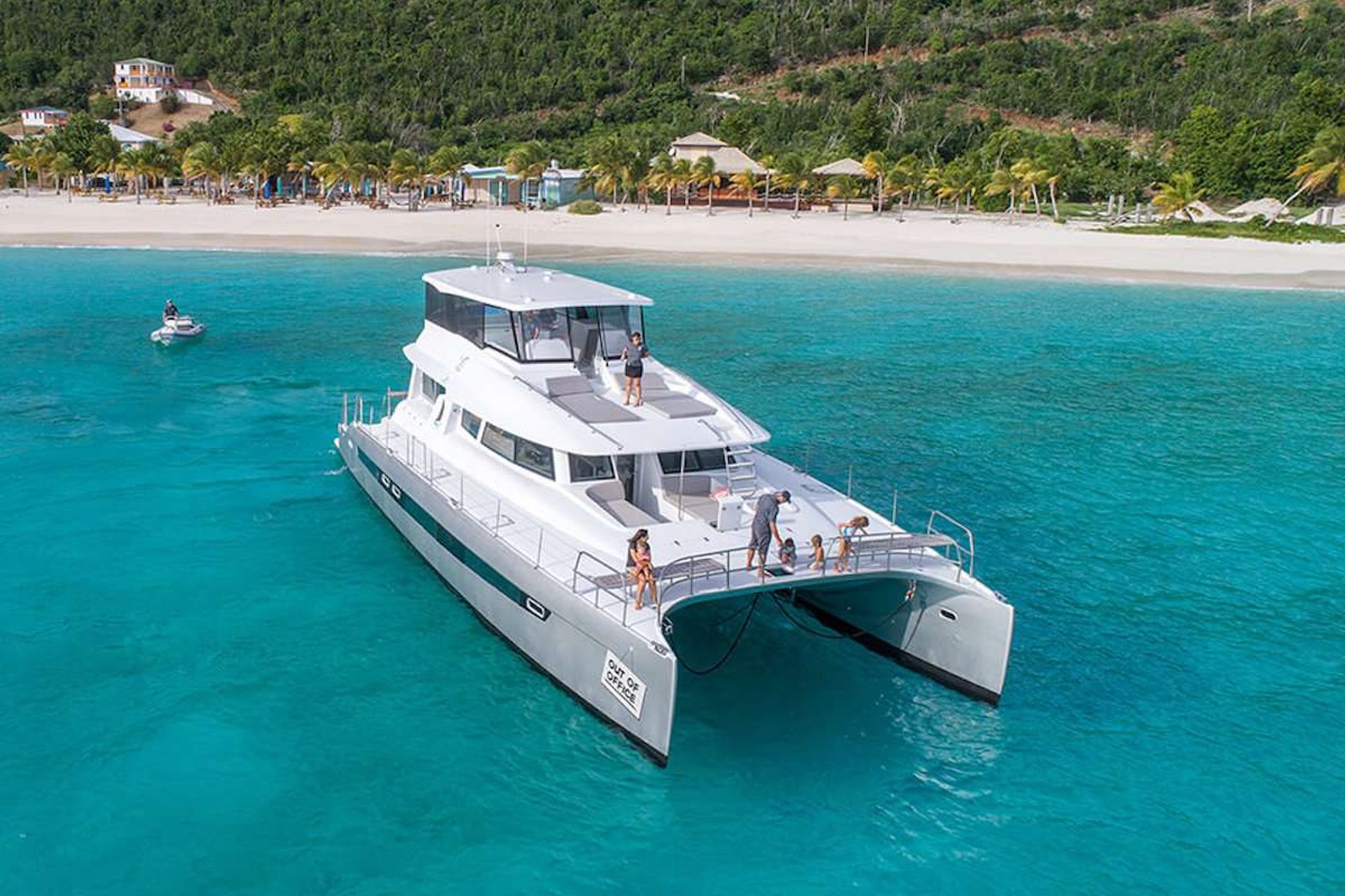 Designed specifically for charter service, Out of Office has 6 equal en-suite staterooms, separate crews’ quarters and expansive entertainment areas on the main deck and flybridge. Launched in 2016, the vessel is the largest catamaran to come out of the VOYAGE yachts Cape Town factory and was built utilizing advanced construction and design techniques. Performance underway is exceedingly comfortable and fuel efficient for a vessel of this size and, when at anchor or docked, the layout offers a virtual floating villa experience for its guests. A partial refit was completed in 2019 during which an enlarged flybridge hard top was installed and the hulls were painted in a metallic grey finish. 