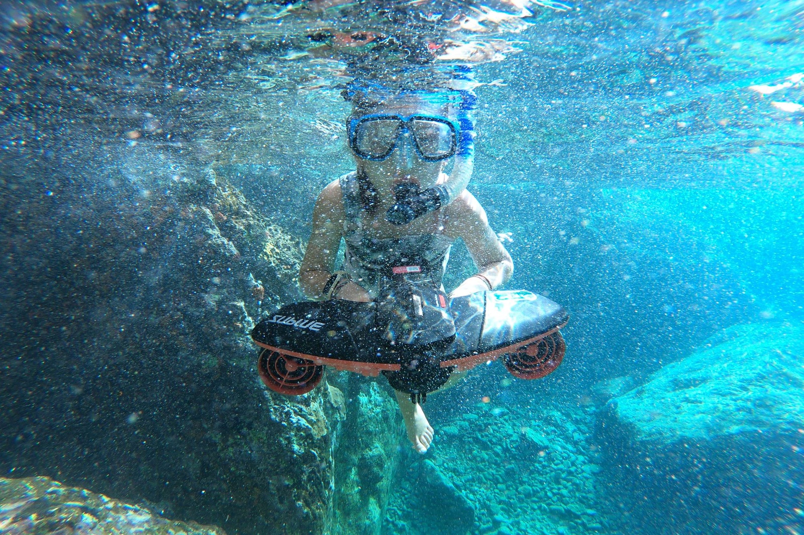 Guest using E water scooter 