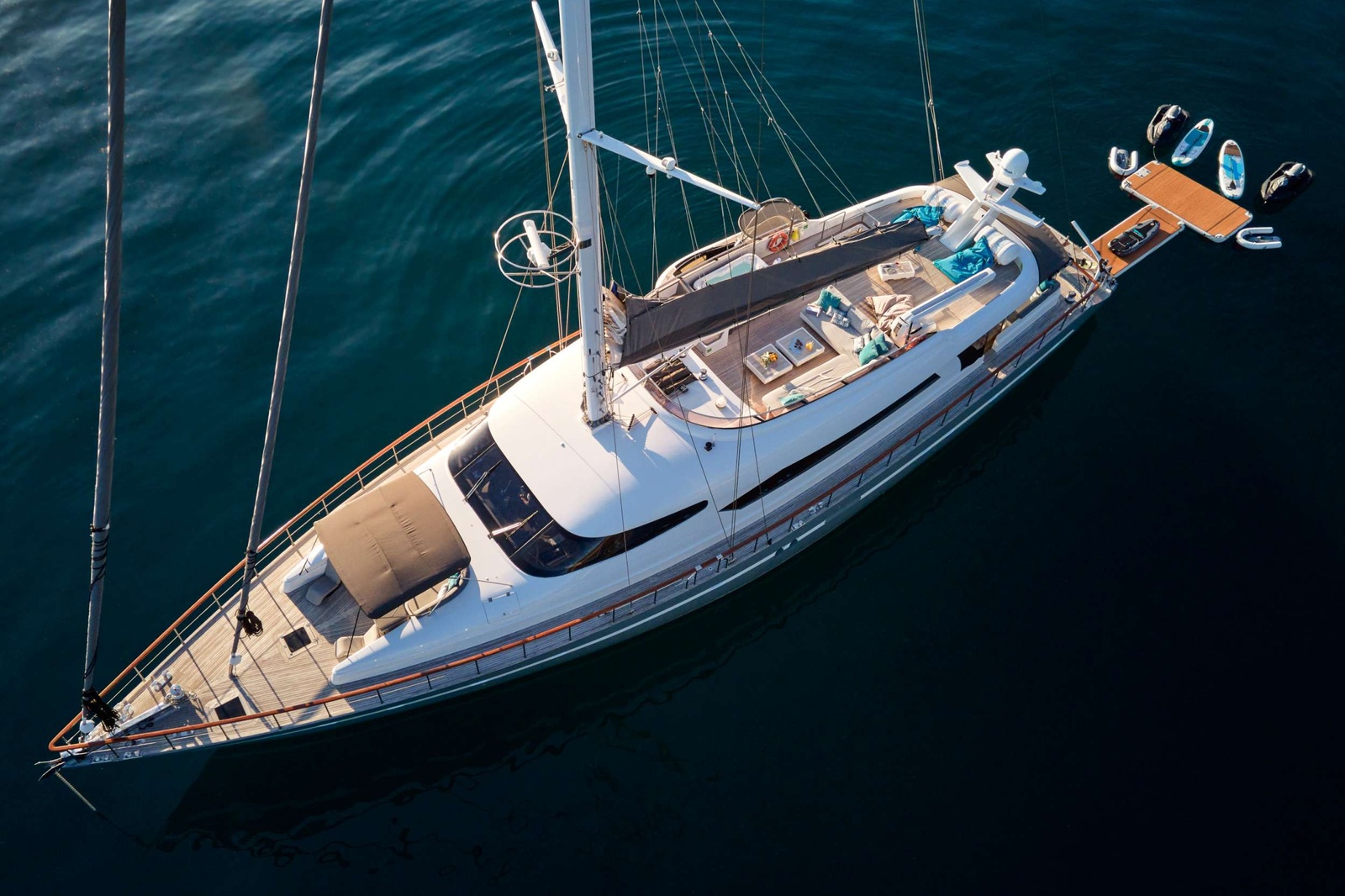 SAN LiMits a luxury 34-meter sailing yacht that had a complete refit in 2018 in Croatia, with additional updates over the following years, such as jacuzzi and additional deck furniture on the flybridge. This elegant and luxury vessel offers all the comfort and equipment of a motor yacht and the great sailing experience of a sailing yacht. The décor is stylish and elegant. 

Her crew is a local team with great knowledge of the area. 

Her impressive leisure and entertainment facilities make her an ideal charter yacht for socialising and entertaining with family and friends. 

VIRTUAL TOUR: http://www.virtualtour.hr/sanlimi/ 

SAN LiMi offers accommodation for up to 8 guests: 
- Master cabin with a king size bed 
- VIP cabin with a king size bed 
- One double cabin with a queen size bed 
- One twin cabin with two single beds (convertible into double bed) 

Each cabin has an en-suite bathroom. San LiMi has three crew cabins for up to six crew members. 

The water toys selection matches a super yacht's. LAMPUGA JETSURF and two electric scooters are the latest additions to the collection. 

Here is what we’ve learned about SAN LIMI: 
'It is always a love song when anyone talks about SAN LIMI. This yacht has earned her good-time vibe ... it's something about her infectious energy, the destinations she goes to, the feasts, the laughs, her charming crew. It's like living the dream!' 
