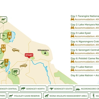 tourhub | Beach and Safari Holidays | Tanzanian Safari Adventure: Wildlife, Culture, and Wonders | Tour Map