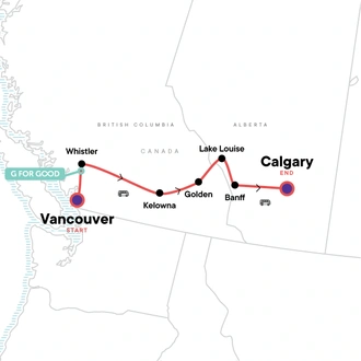 tourhub | G Adventures | Canadian Rockies Eastbound Express | Tour Map