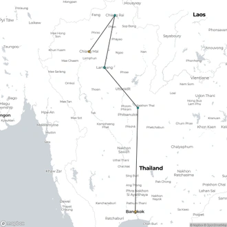 tourhub | Today Voyages | Experience Thailand 9 Days - Bangkok to the North, Small Group Tour (English Only) | Tour Map