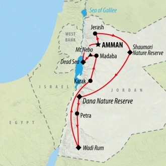 tourhub | On The Go Tours | Jordan Wildlife &  Nature - 12 days | Tour Map