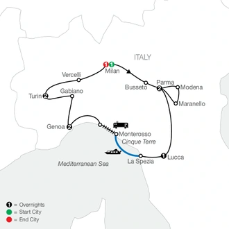 tourhub | Globus | Northern Italy's Highlights & Cinque Terre | Tour Map