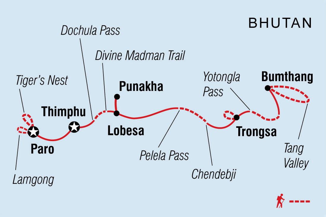 tourhub | Intrepid Travel |  Hike the Trans Bhutan Trail | Tour Map