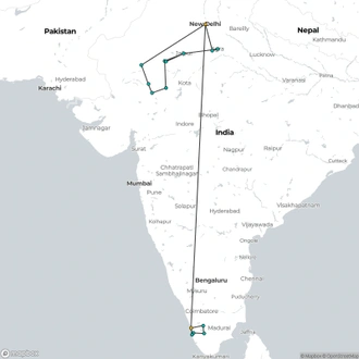 tourhub | Holidays At | Discover North & South India | Tour Map