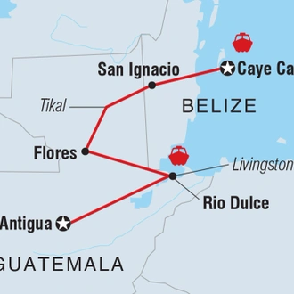 tourhub | Intrepid Travel | Guatemala to Belize			 | Tour Map