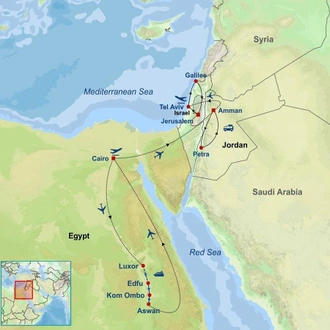 tourhub | Indus Travels | Highlights of Egypt Jordan and Israel | Tour Map