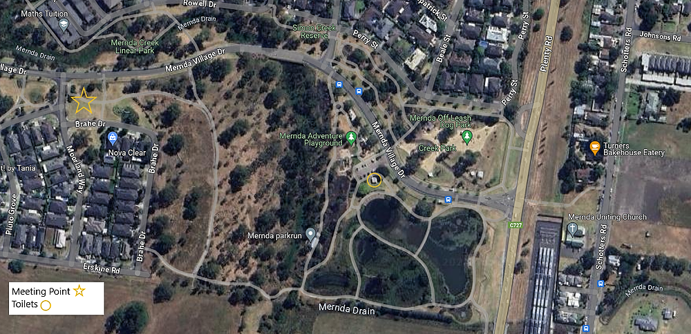 Map showing walking route from Mernda Adventure Playground