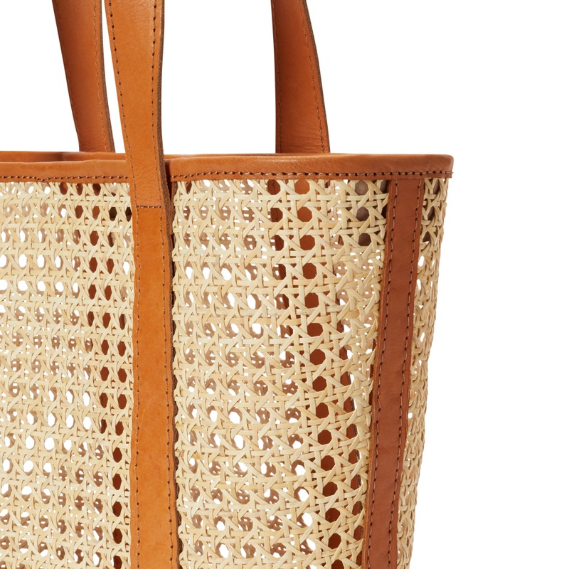 Andrea Handmade Cane Woven and Leather Shopper Tote – Pink Haley