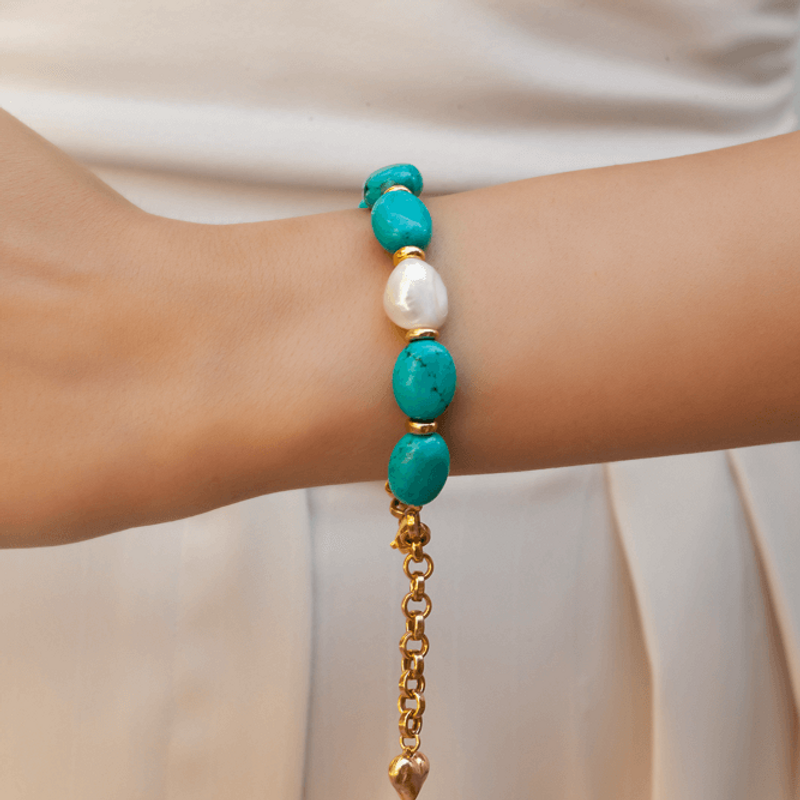 Gold bracelet deals with turquoise stone