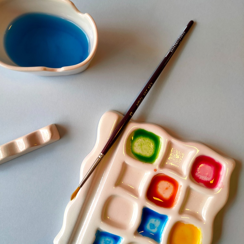 mini ceramic watercolor palette // handmade travel paint tray // pottery  watercolor palette