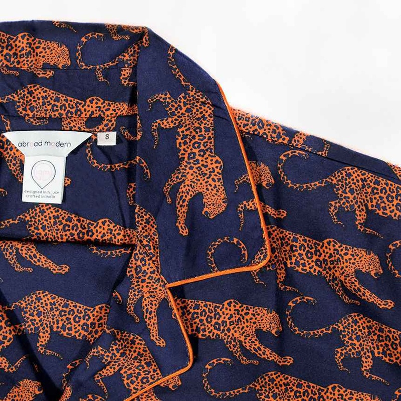 Men's Navy Leopard Washable Silk Pajamas - PoweredByPeople