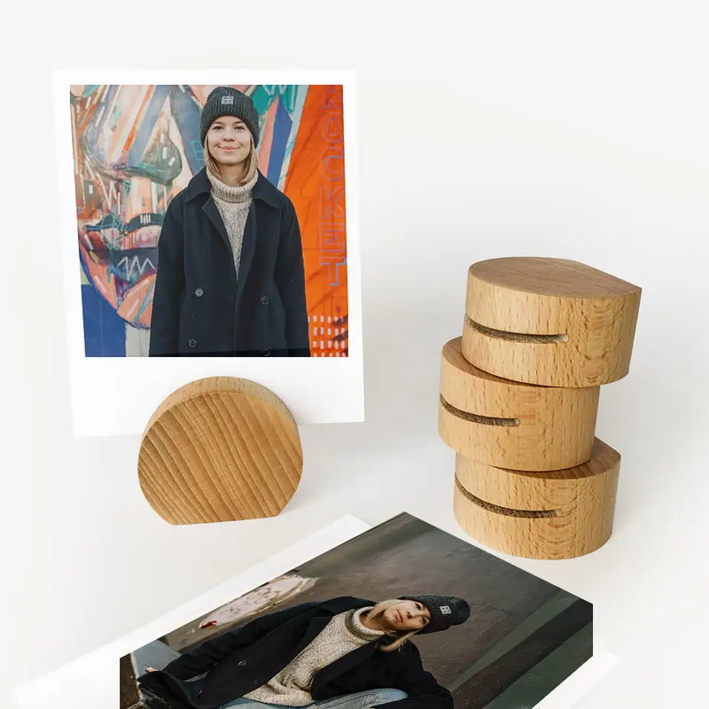 Round Wood Photo Holder, Wooden Picture Holder - PoweredByPeople