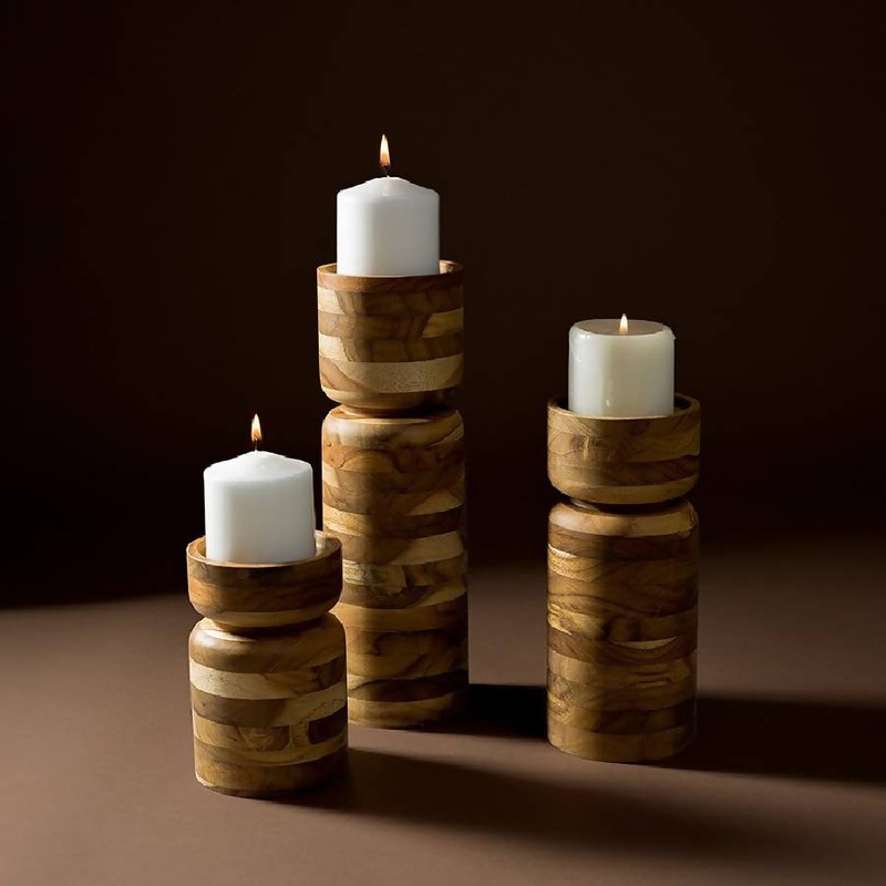 Wooden Pillar Candle Holder & Vessel, Set of 3
