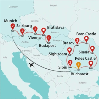 tourhub | Travel Talk Tours | Best Christmas Markets of Europe: Bucharest to Budapest | Tour Map