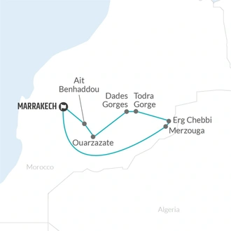 tourhub | Bamba Travel | Merzouga Gorges & Deserts Private Adventure 3D/2N (Marrakech to Fes) | Tour Map