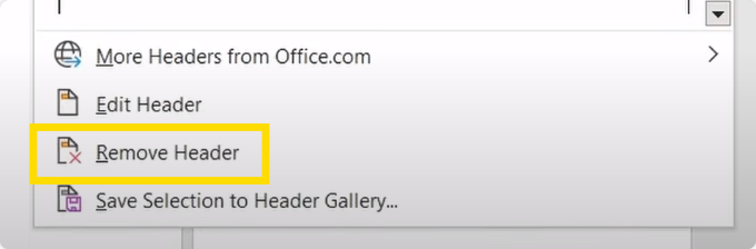 remove header in word