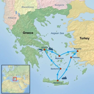 tourhub | Indus Travels | Athens and 3 Nights Greek Islands Cruise | Tour Map