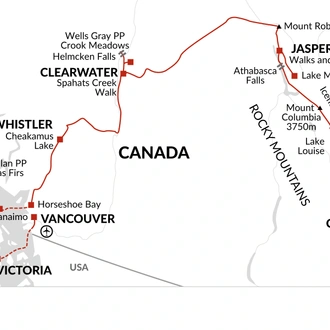 tourhub | Explore! | Canadian Rockies and Pacific Coast | Tour Map