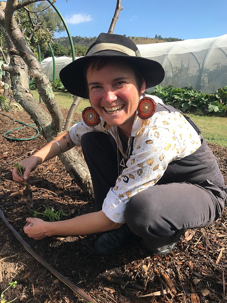 Sam, teaching in the garden