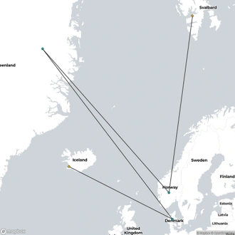 tourhub | HX Hurtigruten Expeditions | Arctic Island Odyssey - Svalbard, Greenland and Iceland | Tour Map