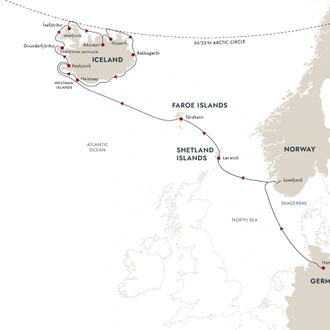 tourhub | HX Hurtigruten Expeditions | Iceland Circular Saga — Hamburg to Reykjavík via Windswept Isles of the North | Tour Map