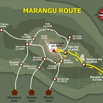 tourhub | Burigi Chato Safaris | 6 days 5 Night Kilimanjaro Hiking tour via Marangu route from Arusha and Moshi Tanzania in 2023, 2024 and 2025 with BURIGI CHATO SAFARIS. | Tour Map