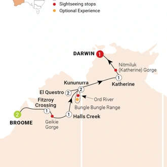 tourhub | AAT Kings | Wonders of the Kimberley | Tour Map
