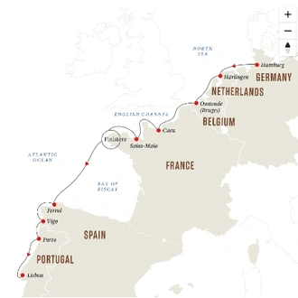 tourhub | Hurtigruten Expeditions | Europe's Atlantic Highlights - From Hamburg to Lisbon | Tour Map
